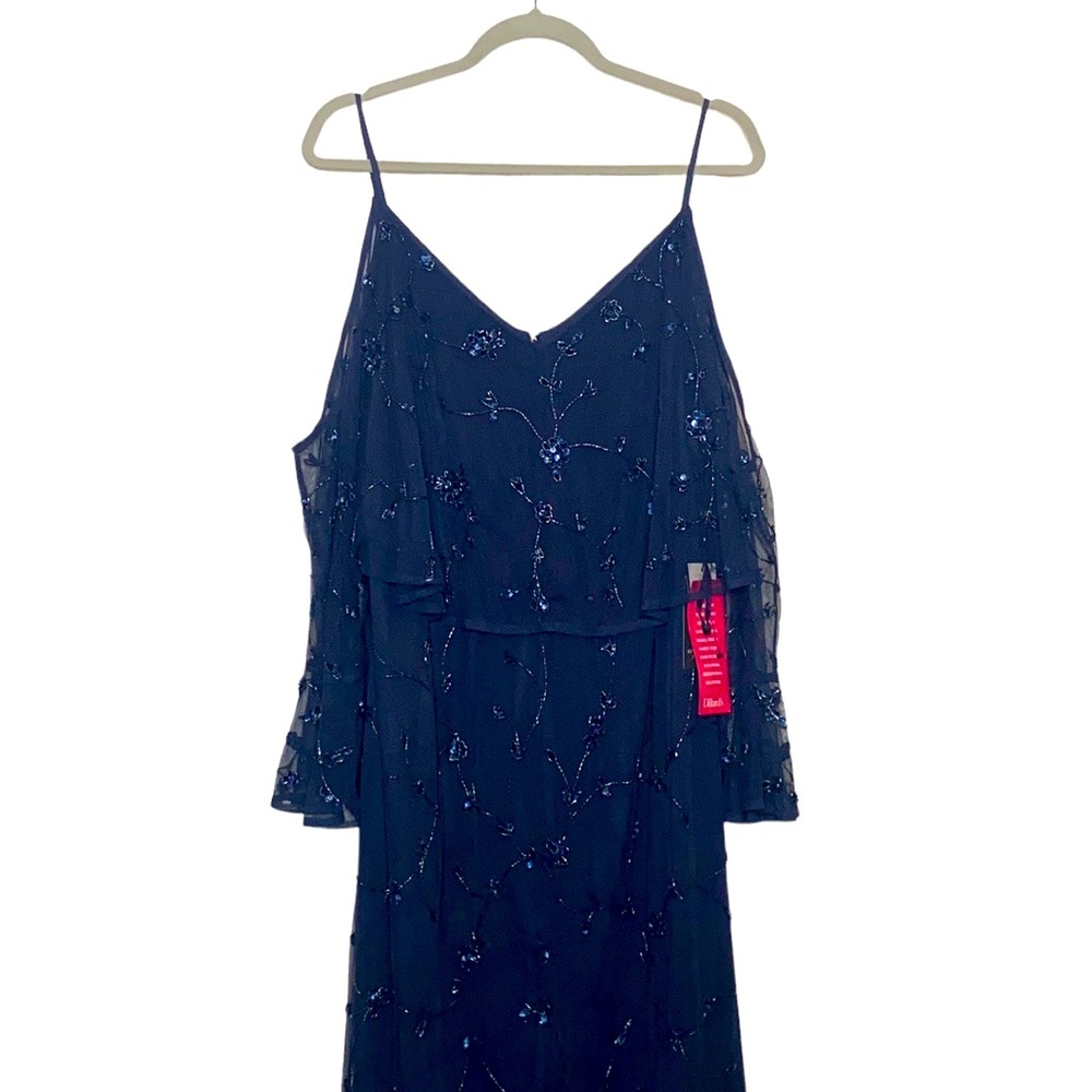 Adrianna Papell Women's Blue Floral Beaded Cold-Shoulder Evening Mini Dress 24W